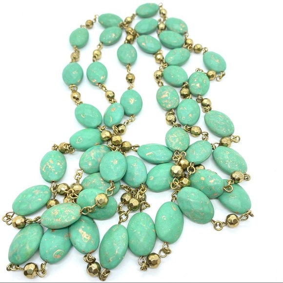Jewelry - Turquoise & Gold Colored Acrylic Beads Super Long Necklace
